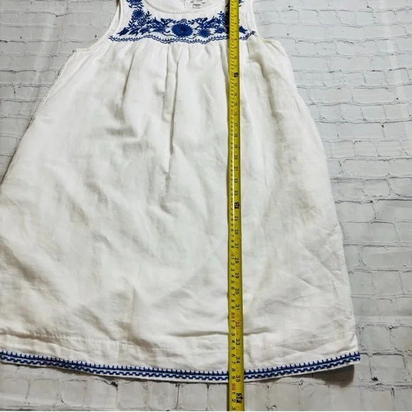 J. Crew Embroidered Dress Size M White Blue Linen Cotton Lined Beachy Boho - Picture 8 of 10